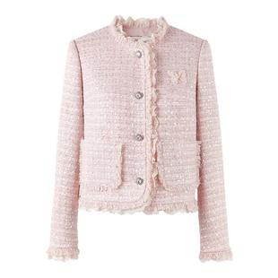 MISSCOCOON可可尼粉色上衣女2025秋冬新款千金小香风修身厚短外套