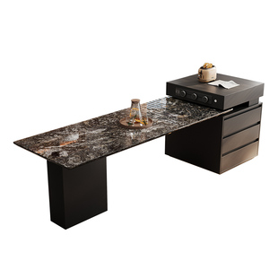 天然奢石岛台餐桌一体璀璨星河高端别墅家用客厅高级感带水槽导台