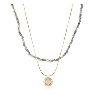 海蓝宝夏日项链女款2026新款天河石叠戴串珠天然小珍珠装饰颈链