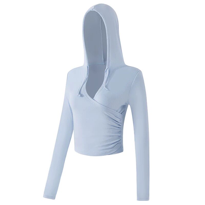 新款V领瑜伽服女秋冬连帽修身