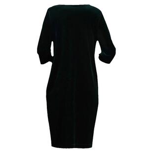 新品女春秋贵气宽松中袖圆领丝绒改良旗袍阔太太中长款大码连衣裙