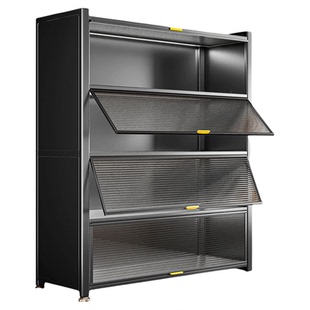 厨房置物架餐边落地多层微波炉收纳柜多功能带门钢制碗柜防尘橱柜