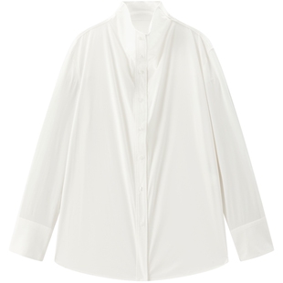 【商场同款】太平鸟25冬新款可立领微磨毛长袖白色衬衫A1CAF4289