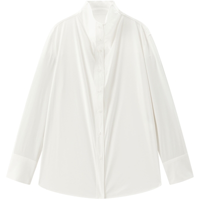 太平鸟可立领微磨毛长袖白色衬衫