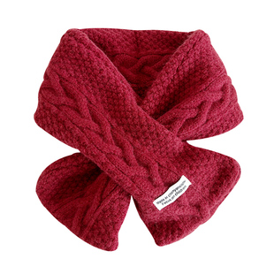 酒红色围巾女冬季2025新款过年礼物防风护颈脖套保暖毛线针织围脖