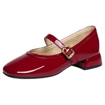 红蜻蜓红色玛丽珍鞋春新款女鞋法式粗跟单鞋婚鞋不累脚复古小皮鞋