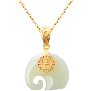 小银匠纯银古法金和田玉小象白玉吊坠女金镶玉大象玉石项链金包银