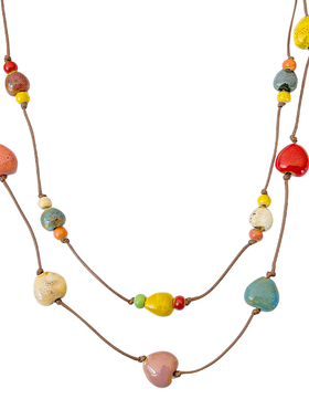 ZRZO双层彩色爱心陶瓷项链