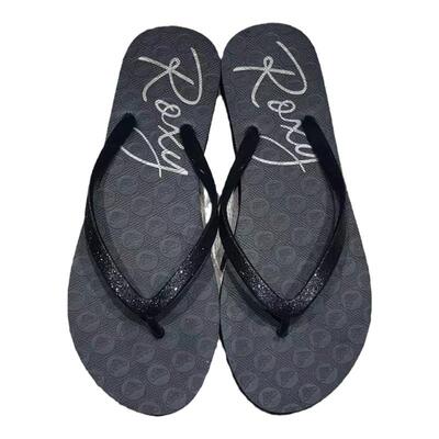 现货ROXY黑色凉拖鞋简约