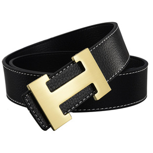 H扣皮带男士纯牛皮字母腰带h头中青年男女皮带韩版时尚休闲潮裤带