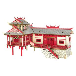 3d立体木质拼图 彩色拼装仿真模型儿童diy拼装益智玩具湘西吊脚楼