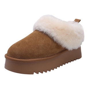 Daphne/达芙妮女鞋毛毛拖鞋冬季加绒保暖厚底雪地靴毛绒外穿棉鞋
