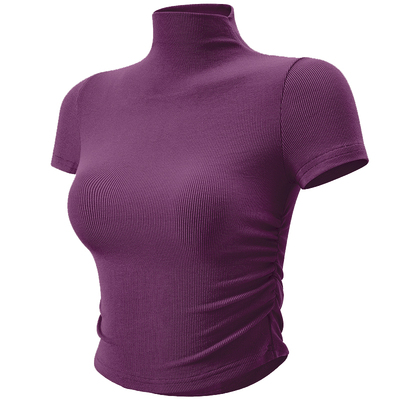 健身女孩高领短款显瘦瑜伽短袖夏