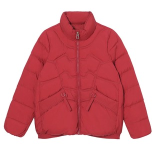 秋冬季羽绒服短款女酒红色上衣外套冬装白鸭绒妈妈装宽松休闲袄子