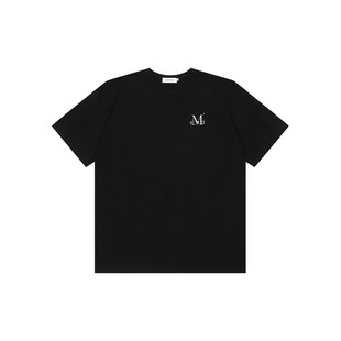 mucent标语短袖t恤男2025新款黑色上衣女夏宽松纯棉白色日常简约