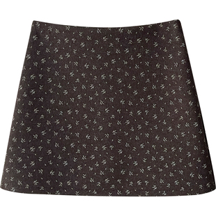 韩国chic简约羊绒毛呢料西装短裙女秋冬碎花百搭包臀A字半身裙子