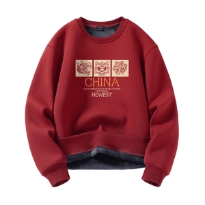 GV真维斯红色加绒加厚卫衣男本命年龙年衣服男款冬季新年套头衫A