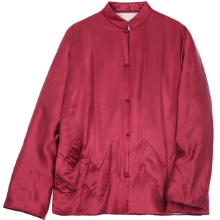 菲伊唐真丝砂洗缎冬棉衣女上衣中式文艺复古改良圆领女夹棉服外套