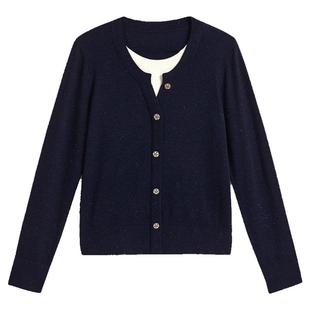 【中国红】YINER音儿专选2025春季新款撞色领亮丝假两件针织衫