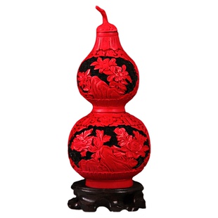 6寸扬州漆器瓶脱胎剔红雕漆仿古葫芦特色摆件伴手礼品送老外礼物