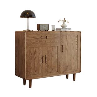 26款北欧三门全白蜡木储物柜纯实木入户双门储物柜现代简玄关鞋柜