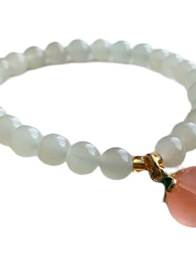 麟又 支持复检 和田玉青海山料白玉圆珠九口料南红玛瑙水蜜桃手链