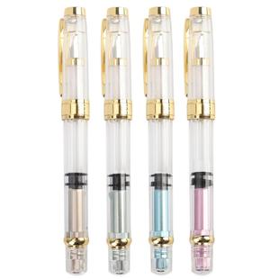 永生3008透明示范活塞大容量旋转上墨笔杆吸墨新款贵妃镀金笔尖学生用书法练字金粉彩墨钢笔买二送一