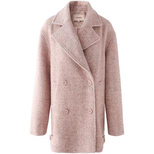 COCOBELLA气质人字纹翻领大衣秋冬英伦风冬毛呢外套WL3217-2