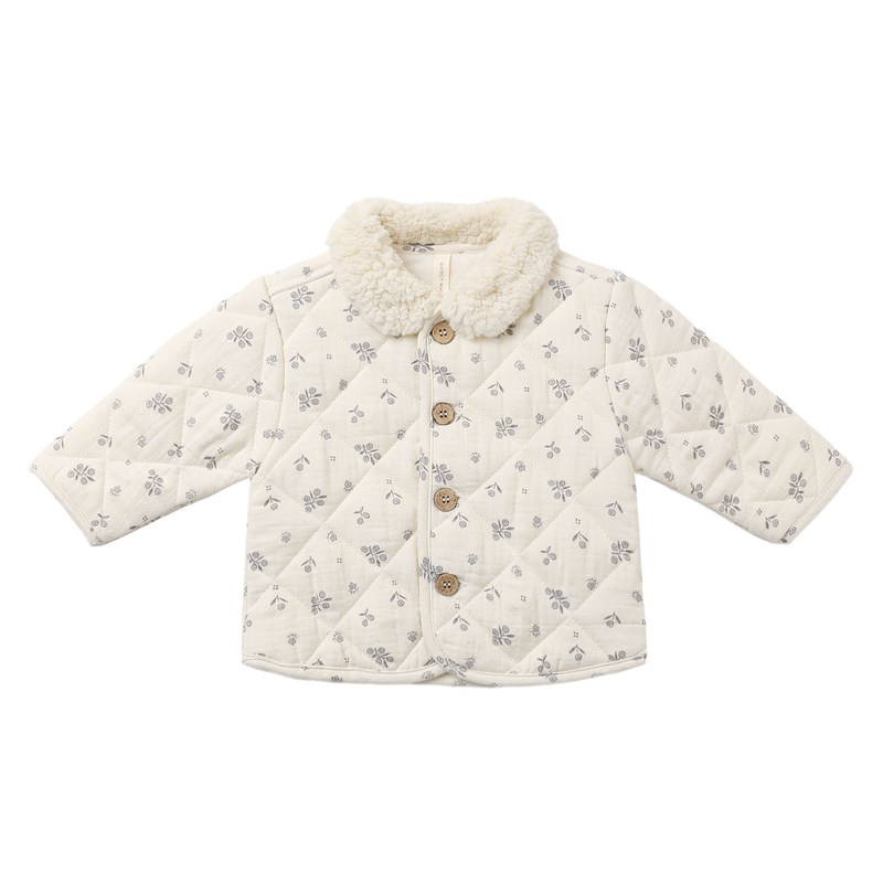 女童碎花娃娃领薄款棉服外套