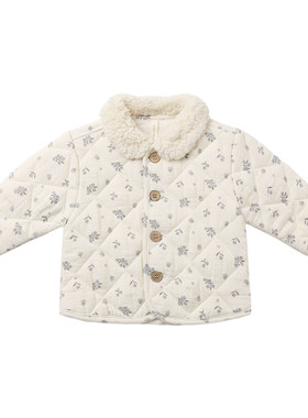 女童碎花娃娃领薄款棉服外套