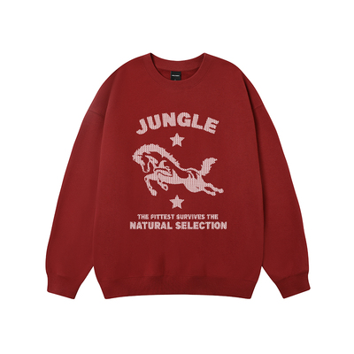 丛林老虎马年本命年酒红色卫衣男