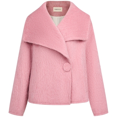 PORTSPURE粉色大翻领毛呢外套