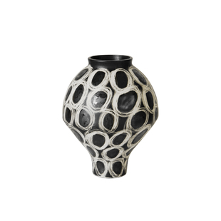 梵其【循野】法式中古风陶瓷黑色花瓶新中式可插花圆圈花器摆件