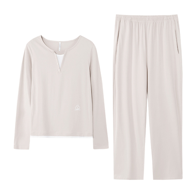 超柔软长袖情侣睡衣女春秋款