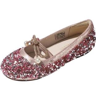 百丽童鞋女童水晶鞋秋冬新款爱莎公主鞋宝宝软底单鞋儿童亮片皮鞋