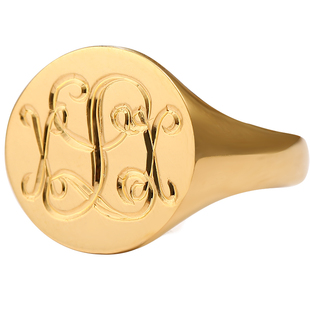 英文字母印章戒指 18K黄金足金欧美复古创意男女情侣对戒錾刻定制