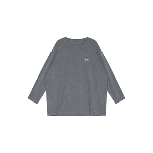 蝴蝶结刺绣 棉质休闲宽松打底衫 安妮森林大码女装圆领冬内搭上衣