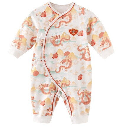 满月婴儿衣服宝宝百天服春秋季纯棉国风喜庆和尚服新生儿连体衣