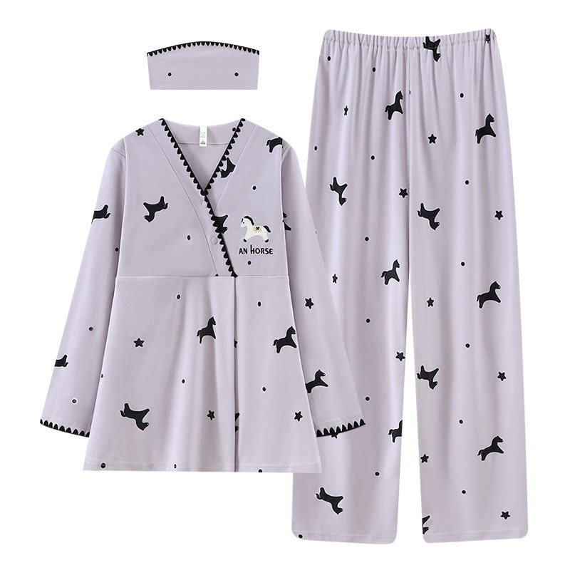 带头巾春夏季薄款纯棉月子服A类产后产妇喂奶孕妇睡衣哺乳家居服