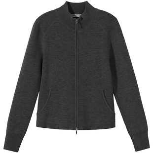 热风女士拉链开衫针织衫毛衣2025年冬季新款运动风立领针织衫外套