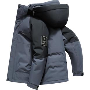 雪中飞拼接撞色羽绒服男户外运动休闲短款可脱卸帽中青年冬季外套
