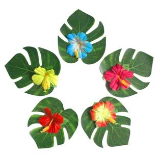 夏威夷森林主题龟背叶木槿花节日派对户外装饰室内布置仿真树叶子