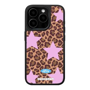 小众星星豹纹黑框磨砂磁吸手机壳适用苹果iPhone16promax手机壳17pro玻璃手机壳14pro全包13ins