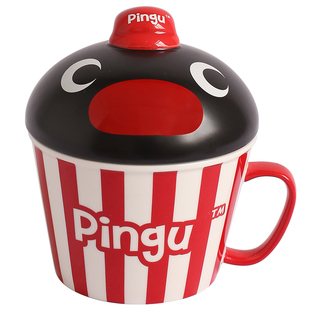 CMYD·Pingu可爱爆米花带盖泡面碗可爱企鹅陶瓷家用餐具新年礼物