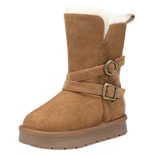 星期六童鞋加绒保暖雪地靴女童舒适厚底2025冬季新款纯色复古短靴