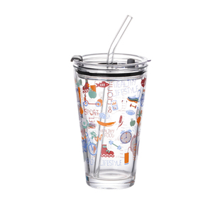 吸管玻璃杯家用奶茶杯牛奶杯带盖刻度果汁水杯咖啡女喝水杯子新款