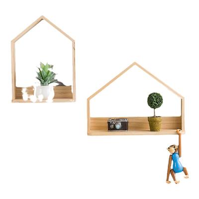 创意北欧实木墙上置物架免打孔墙壁客厅电视背景墙柜面原木装饰架