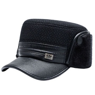 老年人帽子男冬天加厚保暖平顶帽中年护耳爷爷爸爸老头防风棉帽