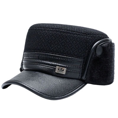 老年人帽子男冬天加厚保暖平顶帽中年护耳爷爷爸爸老头防风棉帽