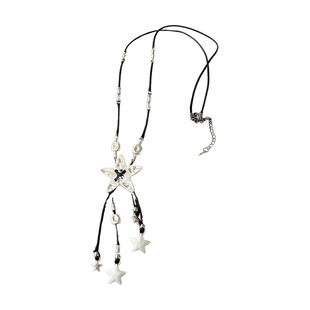 复古做旧星星流苏项链女小众设计锁骨链长款毛衣链波西米亚风配饰